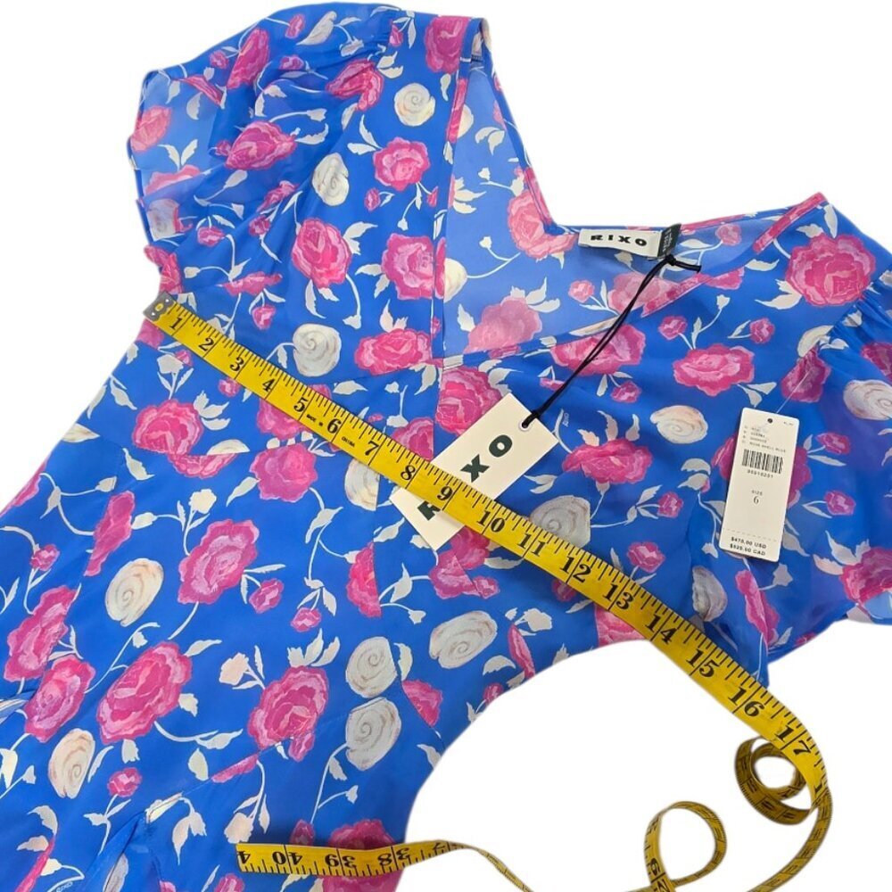 RIXO Evie Silk Maxi Dress, Flutter Sleeve, Tie Back, 100% Silk, Floral, Size 2 - Picture 4 of 11